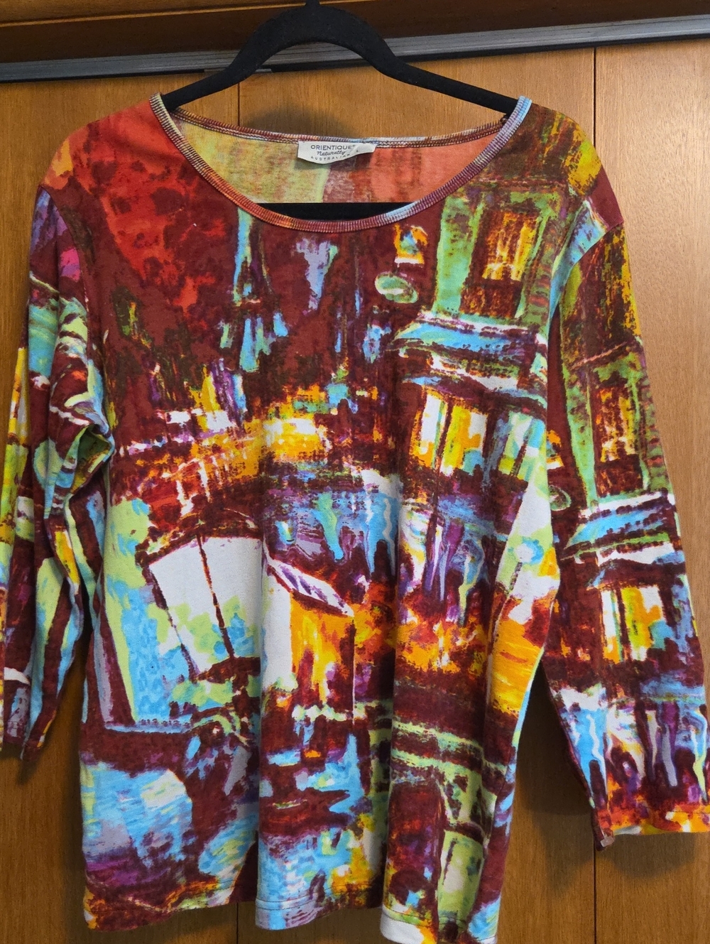 Orientique Women’s Long Sleeve Abstract Print Top - Red Multi